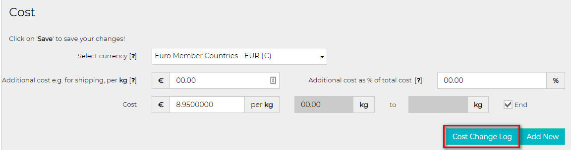 Cost change log